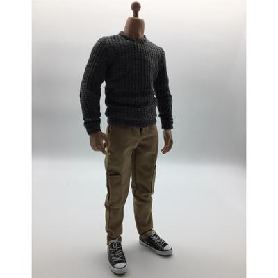 1//6 Échelle Homme Vêtements Noir Long T-shirt Jeans Toile Chaussures Set
