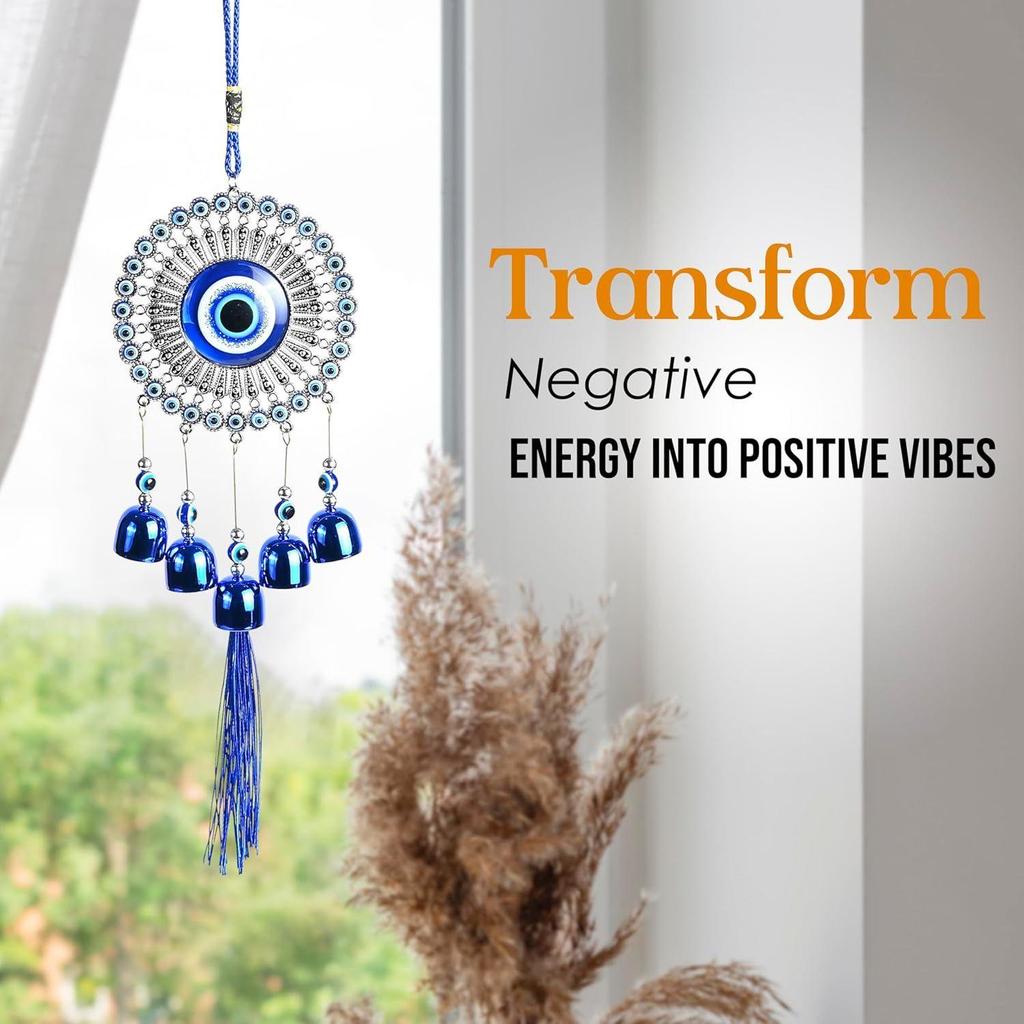5 Bells Wind Chimes for Positive Energy & Protection | Evil Eye Hanging Decor for Home, Balcony & Office | Wind Charm for Good Luck