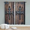 Set Of 2 Artistic Retro Cross Wooden Door Printed Curtains Home Decoration All Season Decorative Curtain Made Polyester
