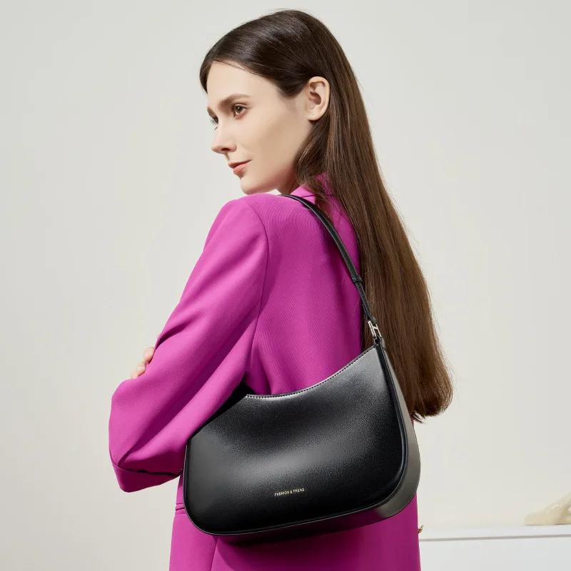Women's Genuine Leather Shoulder Bag  Baguette Bags  Luxury Designer Bag  Fashion Crossbody Bags  Tofu Bags  Trendy