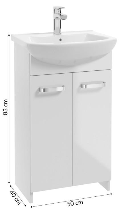 Bathroom cabinet with a washbasin on legs 85x50, standing, white Mila, with an elongated chrome tap