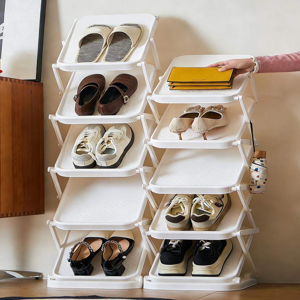 Stackable Shoe Organizers For Closet Or Hallway Foldable Structure Convenient To Carry And Store Maximizes Your Space