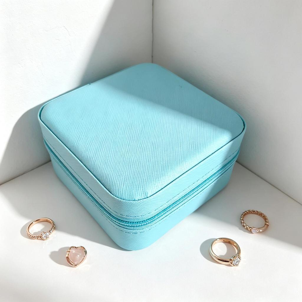 Caja de joyería compacta de cuero para mujer: un bonito organizador para colgantes, pendientes y anillos.