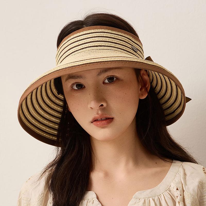 Striped Empty Top Hat Women's Summer Breathable Sun Protection Sun Hat Outdoor Foldable Sun Hat