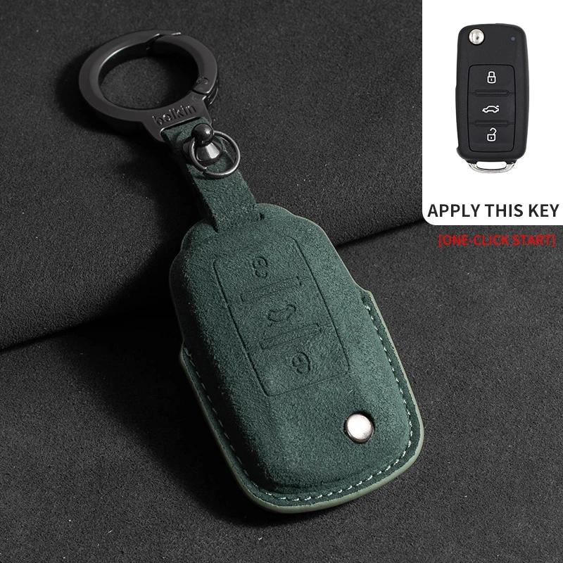 Suede Car Key Case Cover Fob Keychain for VW Volkswagen Golf 7 MK7 Tiguan MK2 for Ateca Leon FR Ibiza Skoda Octavia Kodiaq