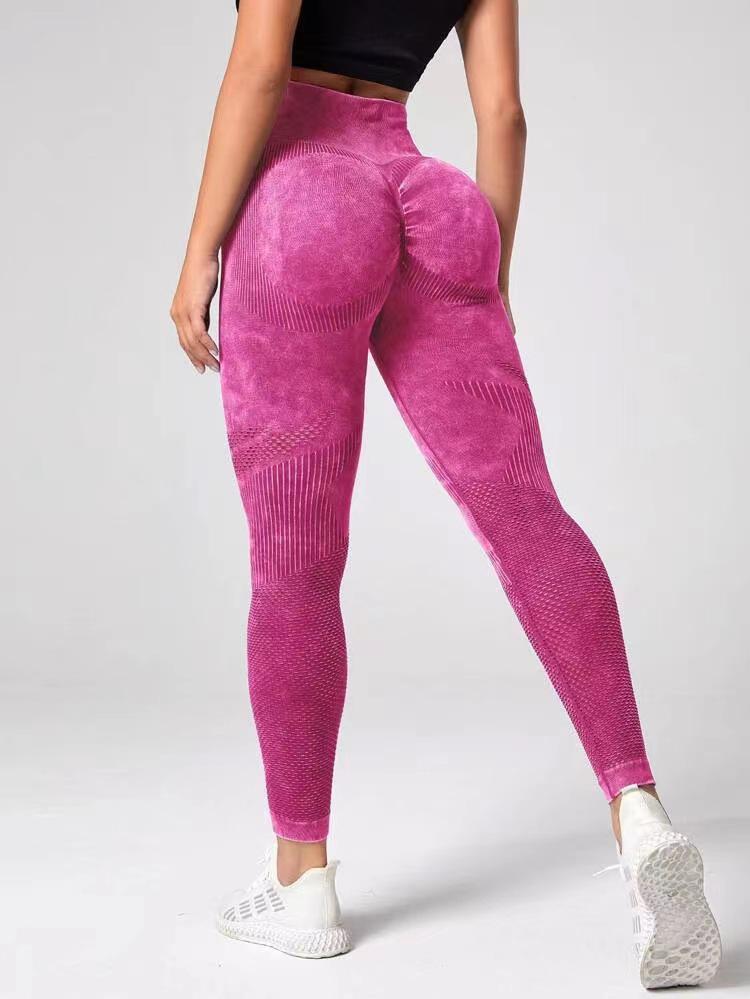 High Waist Seamless Yoga Pants - Women's Peach-Lift Tights, Washed Sanded for Fitness