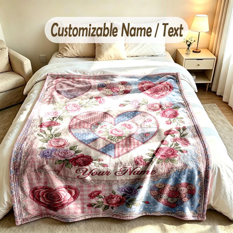 Floral Garden Theme Soft Blanket Personalized Custom Name Text Print Warm Blanket Home Sofa Bedroom Decor