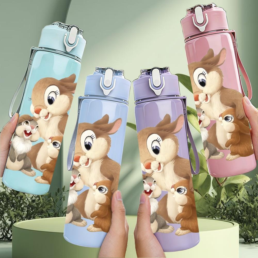 1PC Rabbit Squirrel Small Animal Group Print 750ml Color Plastic Sports Water Bottle Leakproof Flip Straw Lid Suitable for Sports Office Home Use