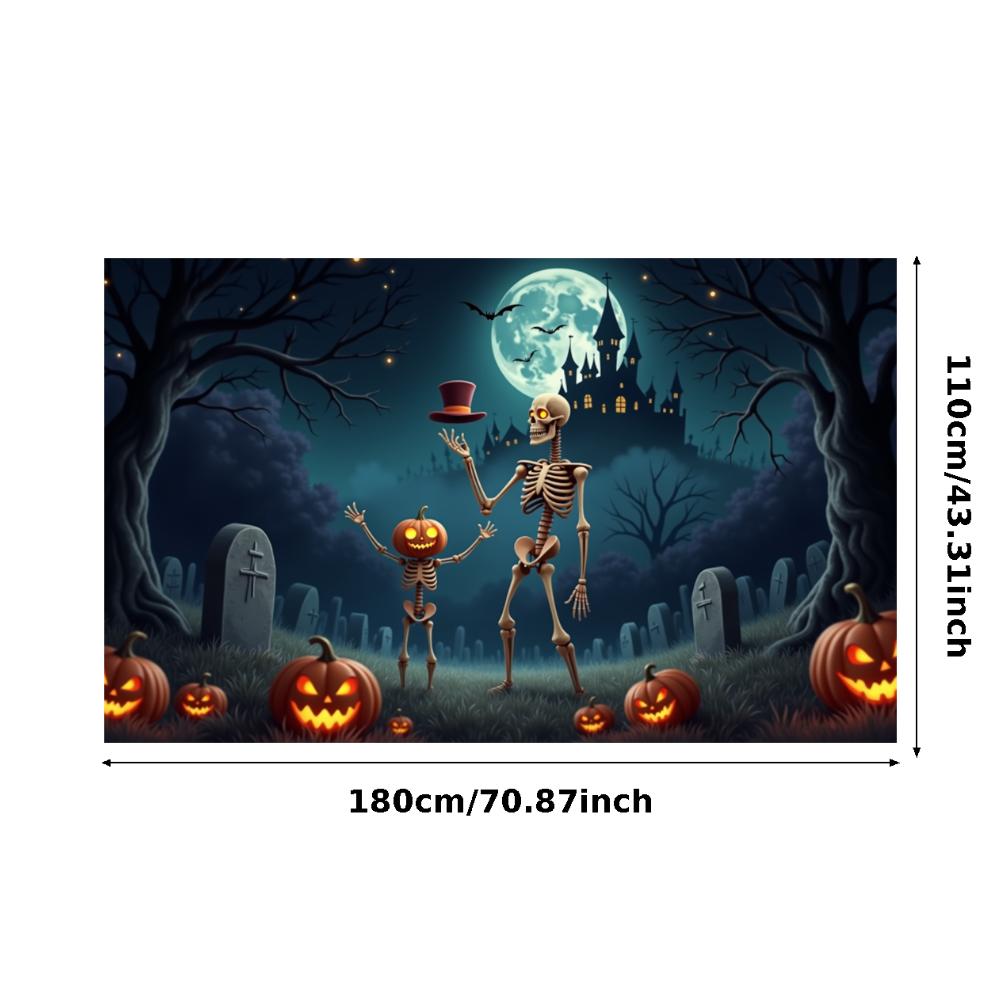 Scary Backdrop Skeleton Theme Spooky Decoration Halloween Night Banner Full Moon Halloween Banner For Scary Celebration Spooky