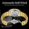 Steampunk Mens Watchs Double Side Skeleton Transparent Gold Watch Stainless Steel Mens Automatic Mechanical Wristwatch