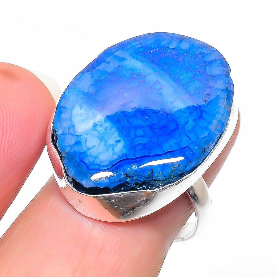 

Natural Blue Botswana Druzy Gemstone 925 Sterling Silver Ring Size 10 Z5u78