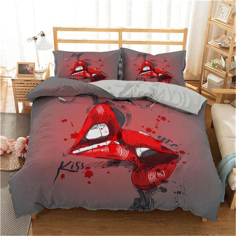 3D Print Duvet Cover King Size Love Bedding Set Lips Kissing Pattern Comforter Cover Bedding Decorative For Women Girls Lovers