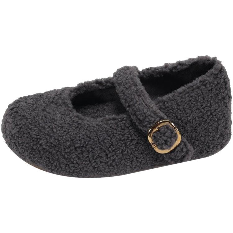 thick-soled white plush shoes women's shoes wear 2025 new autumn and winter Mary Jane single shoes plush cotton shoes women