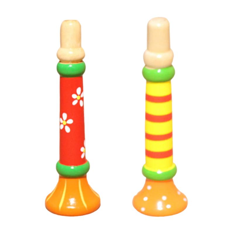 2pcs Children Wooden Trumpet Toy Kids Whistle Horn Musical Instrument Early Educational Montessori Toys Sound Training Games TMZ
