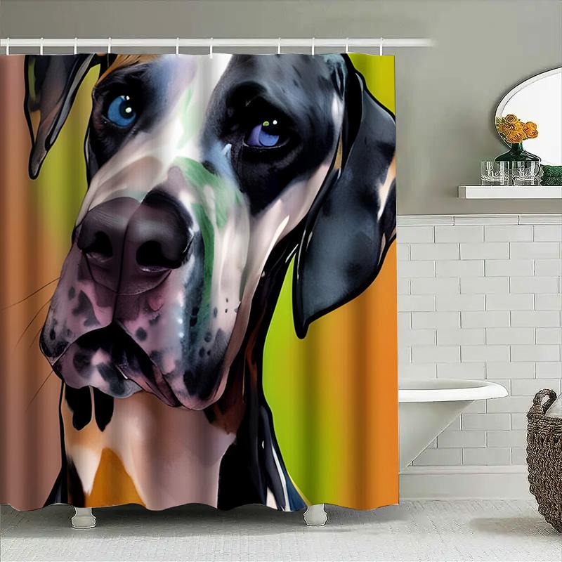 Creative Watercolor Dog Bathing Room Decor Shower Curtain Waterproof Bathroom Home Decoration Wall Hanging Art Print In Blue Bla