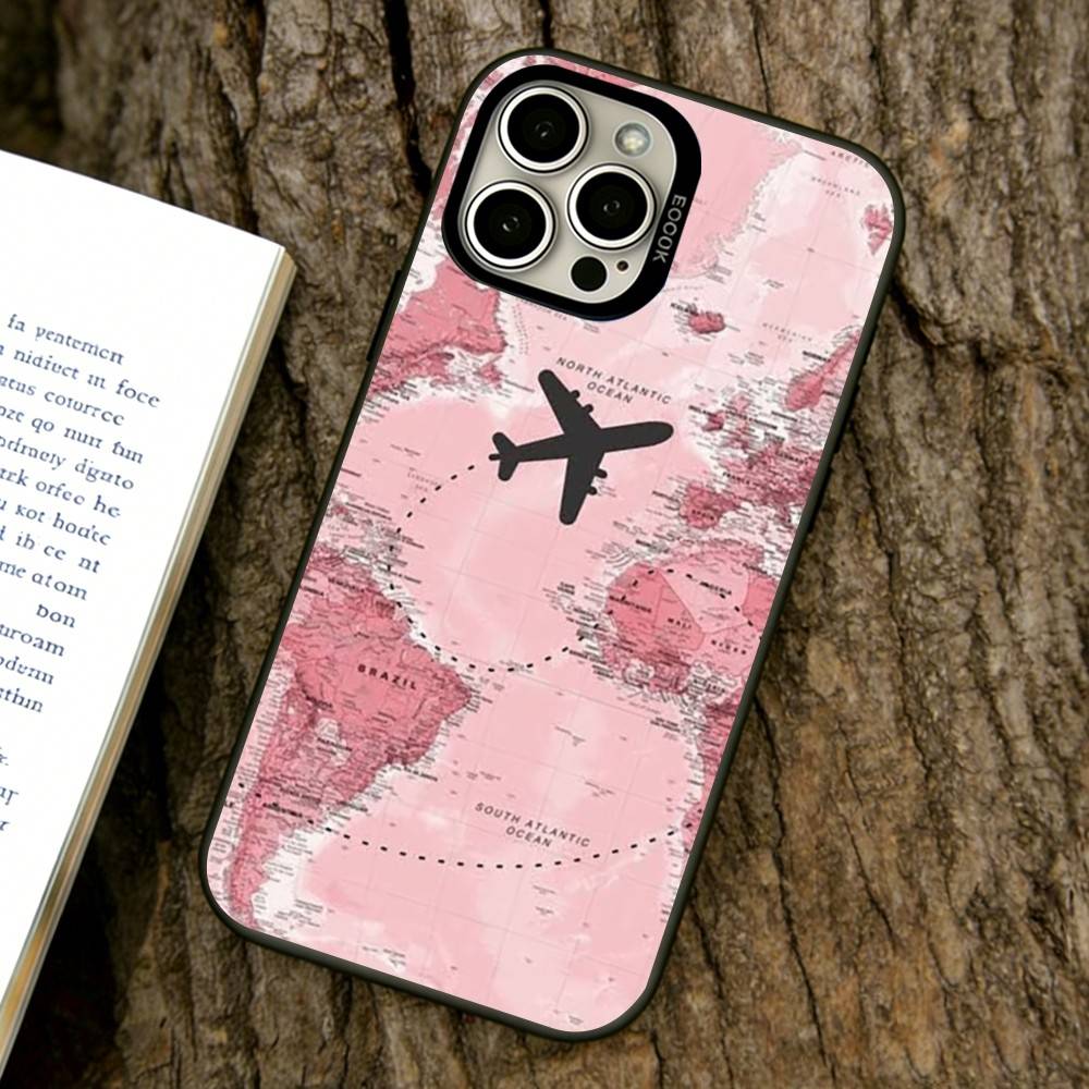Airplane Route Pattern Phone Case For iPhone 17,16,15,14,13,12,11 Plus,Pro Max,XS,Colorful Silver Phone Case Funda Cover
