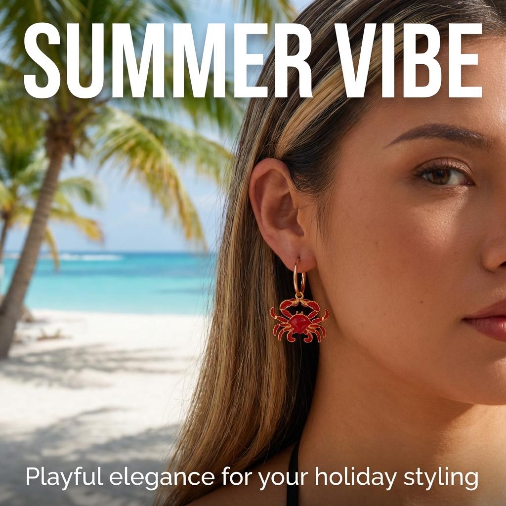 Vacation Style Funny Crab Shaped Dangle Earrings for Women Bohemia Red Lobster Pendant Earring Girls Summer Beach Party Jewelry