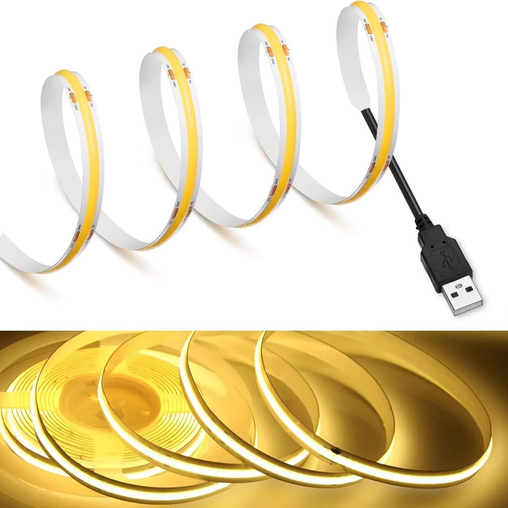 DC 5V USB LED COB Strip White Warm White LED Strip Light TV Background Lighting Tape Home Decor Lamp 1- 5m LED String Light