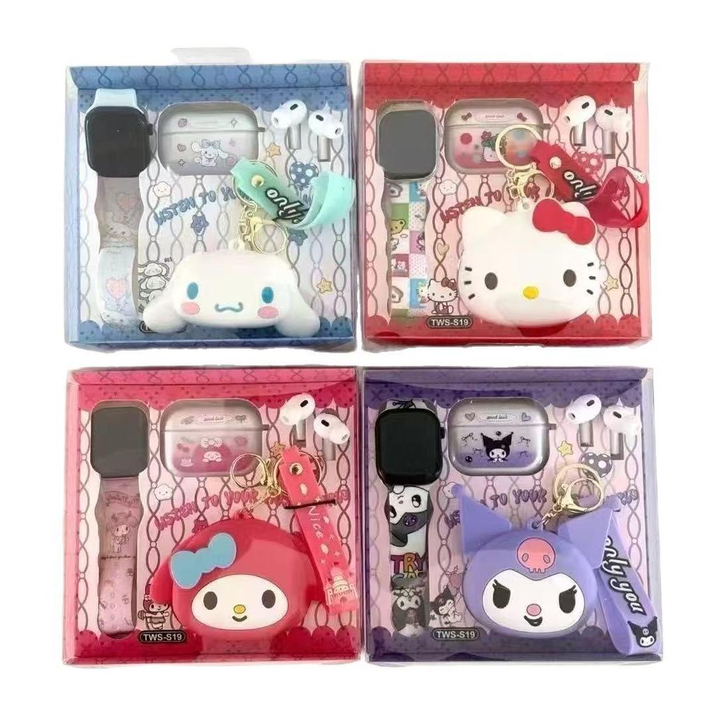 TWS-S19 Wireless Bluetooth Earphones & LED Watch Set with Cute Cartoon Storage Bag