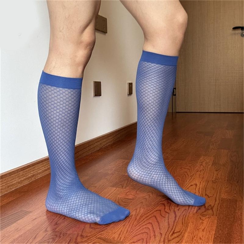 Men Thin Business Dress Socks Stretchy Nylon Sheer Knee Highs Dress Socks Over the Calf Dress Socks Sheer Casual Socks