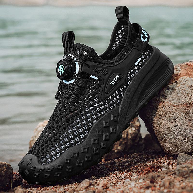 

Летние мужские туфли с поворотной кнопкой, одинарная сетка, полые, нескользящие, маленькие белые туфли на толстой подошве, повседневные спортивные сетчатые туфли для мужчин 39