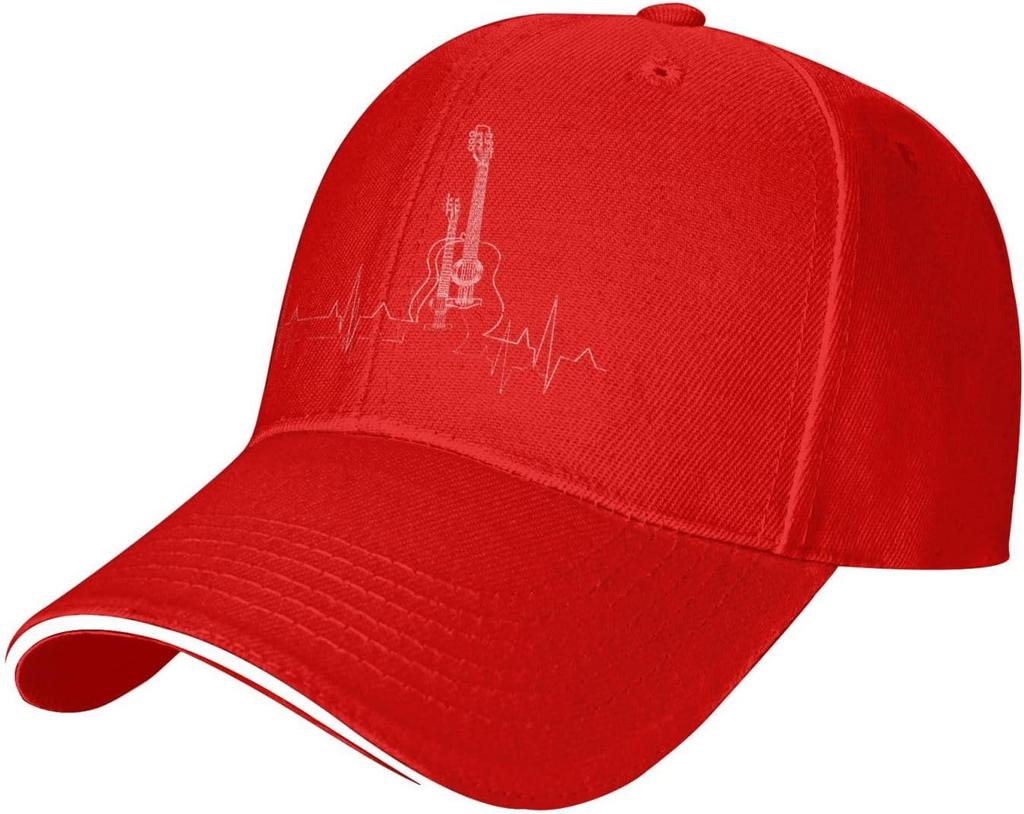 Acoustic Guitar Heartbeat EKG Baseball Cap Unisex Adjustable Polyester Music Lover Dad Hat