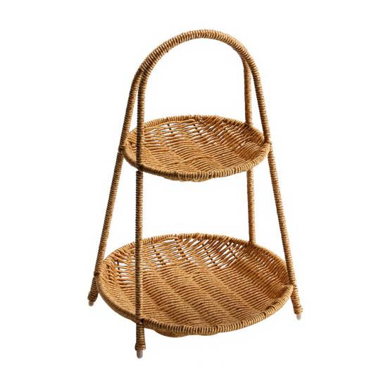 Yousheng Rattan Serving Stand Multi-Layer Serving Tray for Cookies Cupcakes Brownies Pastries Vegetables Durable Plastic Elegant Home Decor Snack