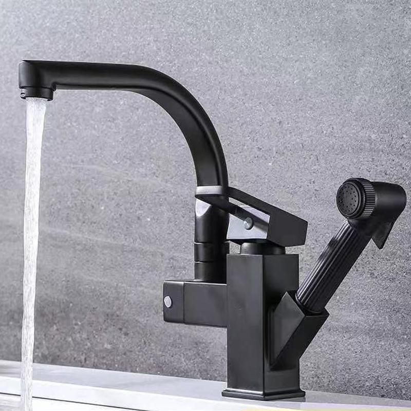 Black Pull Out Kitchen Sink Faucet Washbasin Faucet With Spray Gun Hot Cold Wate Mixer Tap Deck Mounted Bathroom Accessories