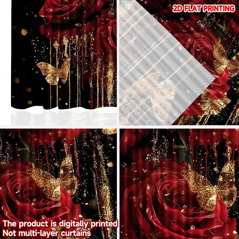 2D flat printing 2pcs Happy Valentine's Day Drapes Butterfly with rose Digital Printed Polyester Drapes Holiday Decorations for