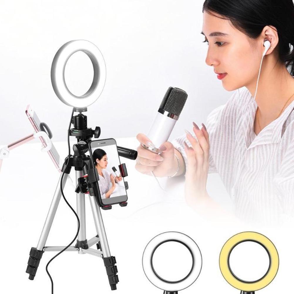5,7 Zoll Dimmbare LED Ringleuchten mit Verstellbarem Stativ Live Fülllicht Handyhalter Zubehör