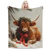 Highland Cow Themed Warm Soft Blanket  Students Plush Bedding Throws Street Trend Outdoor Flannel Bedspread Sofa Bed Cover