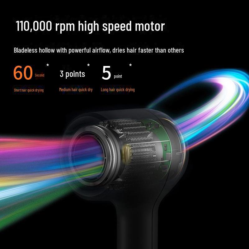 High-Speed Brushless Hair Dryer with Negative Ion Technology and Temperature Control for Home and Dormitory.