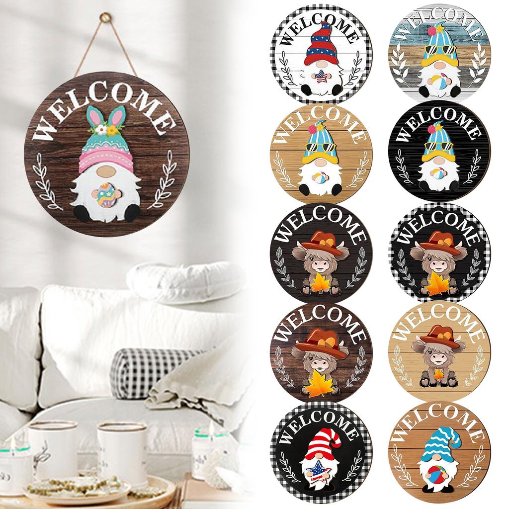 Halloween Gnome Welcome Sign with Magnetic Removable Hats DIY Gnome Door Sign Decor Multi-Purpose Creative Wood Decoration Plate