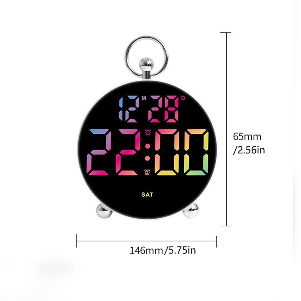 Large-Screen Digital Alarm Clock Temperature Display Brightness Control Electronic Clock 2 Set Alarms Round Shape Table Clock