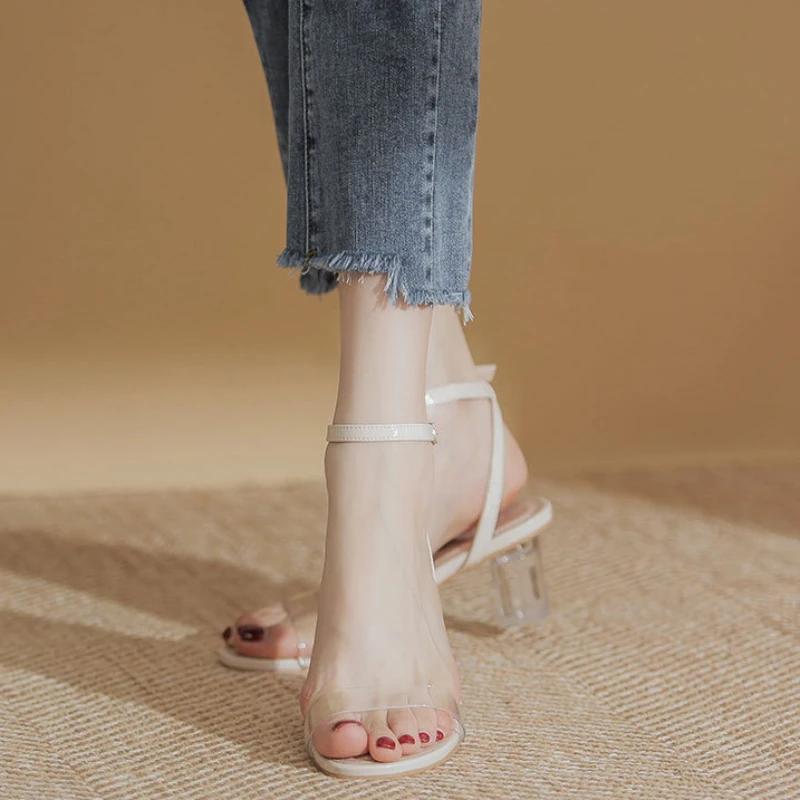 Sexy Transparent PVC Sandals Women Shoes Pointed Clear Crystal High Heel Female Stilettos Pumps Summer New Peep Toe Woman Pumps