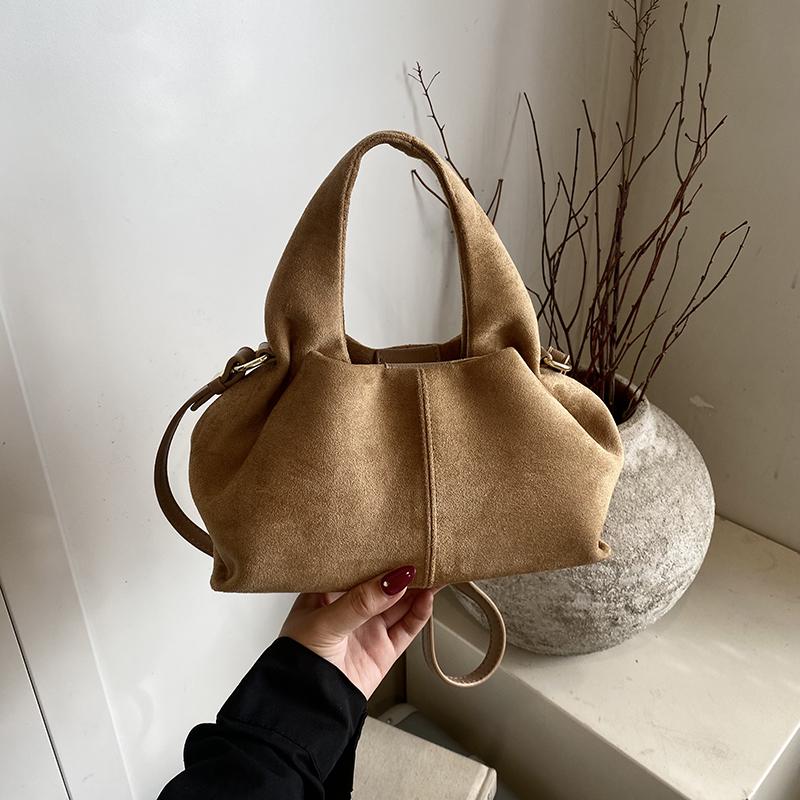Design Soft Frosted Faux Suede Cloud HandBag Autumn/winter Vintage Magnetic Clasp Simple Commuter Shoulder Crossbody Bag