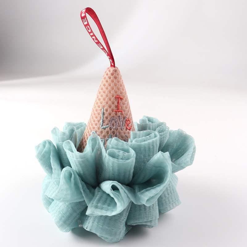 Ice Cream Bath Bomb with Loofah: Durable & Soft Scrubbing Bath Flower синий