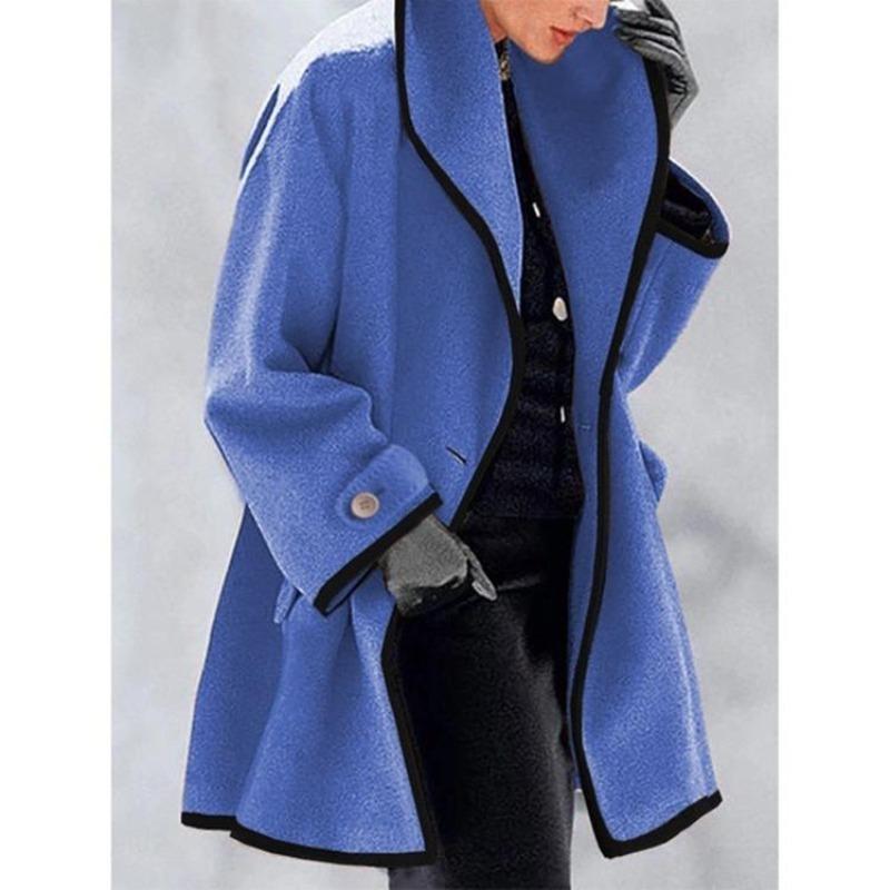 Cappotto da Donna Europeo e Americano Multicolore Girocollo Largo con Cappuccio in Lana - Moda Autunno/Inverno