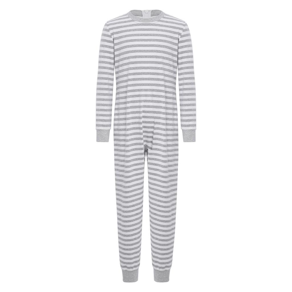 Tuta a righe unisex per bambini con bisogni speciali, abbigliamento adattivo, manica lunga, lunghezza intera, anti-strappo sulla schiena, cerniera invisibile