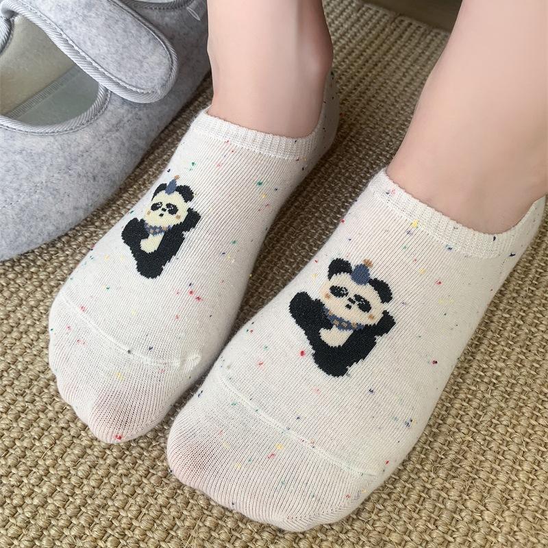 

Женские летние тонкие хлопковые носки с мультяшными животными из пряжи, низкие, с мелким вырезом, невидимые, с нескользящей пяткой 1 pair молочный белый