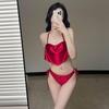 Satin Burgundy Three-Piece Bikini Set with Whitening Effect for Women
