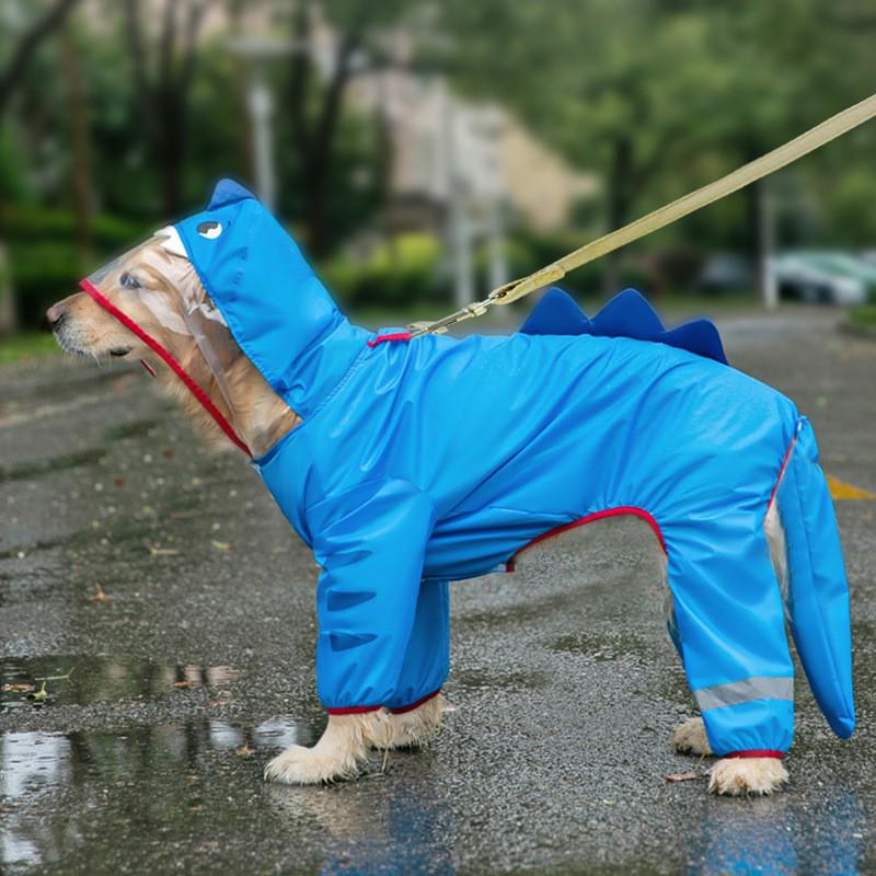 Four-Legged Dinosaur Dog Raincoat with 3D Tail – Waterproof for Medium & Large Breeds