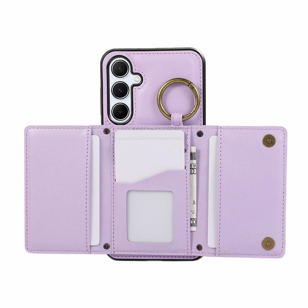 Pro Samsung Galaxy A36 5G Kožený zadní kryt Peněženka na zip Stojánek Pouzdro na telefon s ramenním popruhem