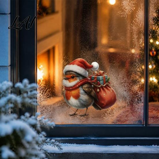 Decorative Window Film Christmas Bird Static Glass Sticker PVC Waterproof Decal for Holiday Home Winter Stickers Decoration Removable Cling Doors &