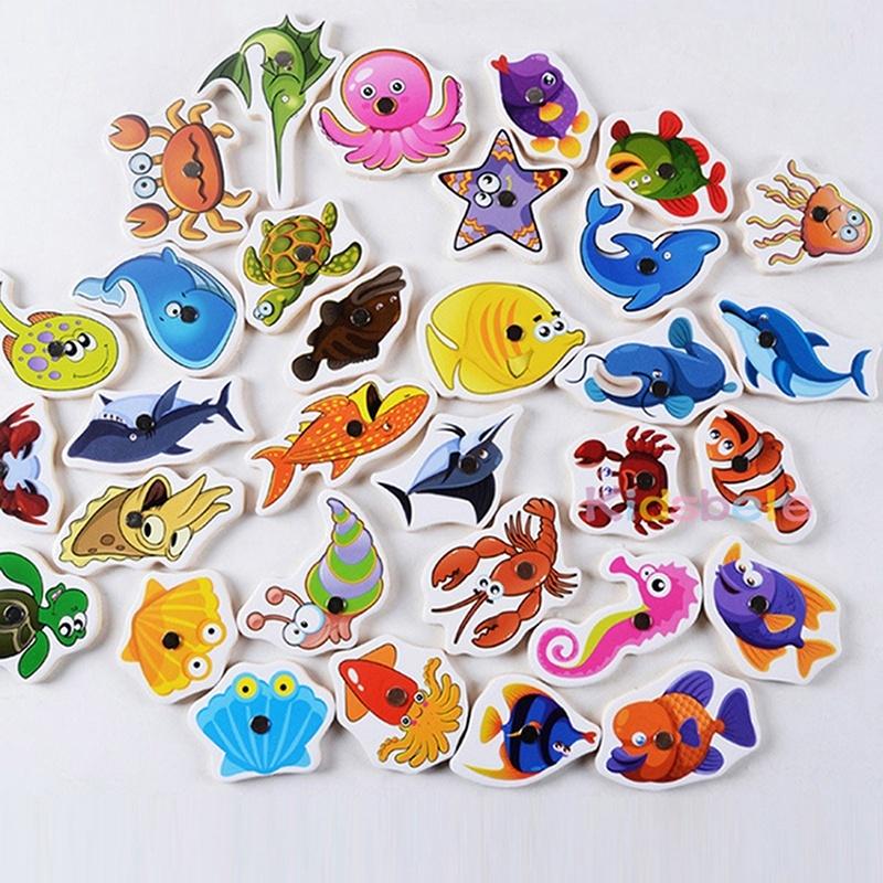 Fish Toy 32pcs Wooden Magnetic Educational Fishing Game