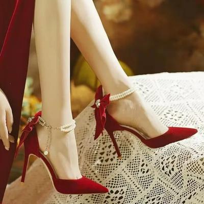 Bridal Shoes Women's Pearl & Bow Stiletto Heels Pointed Toe Comfortable Wedding Shoes  Solid Plus Size Heels Women