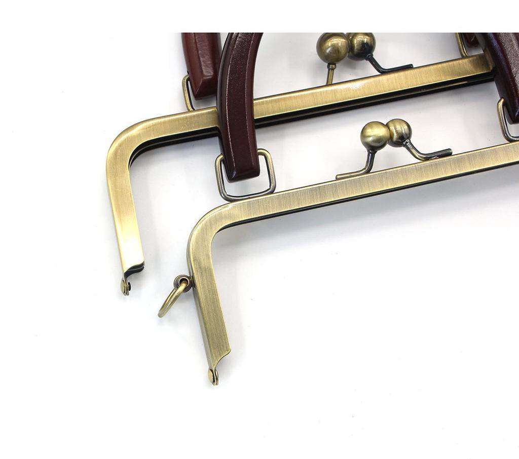20CM Dark Embossed Bronze Handbag Handle with 25CM Square Wood Clasp and Smooth Screw Material