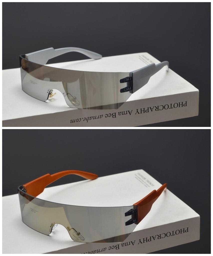 Cycling Rimless Y2K Sunglasses Men Women Trendy Gradient 2000'S Wrap Around Sun Glasses Punk One Piece Goggles Fashion Shades