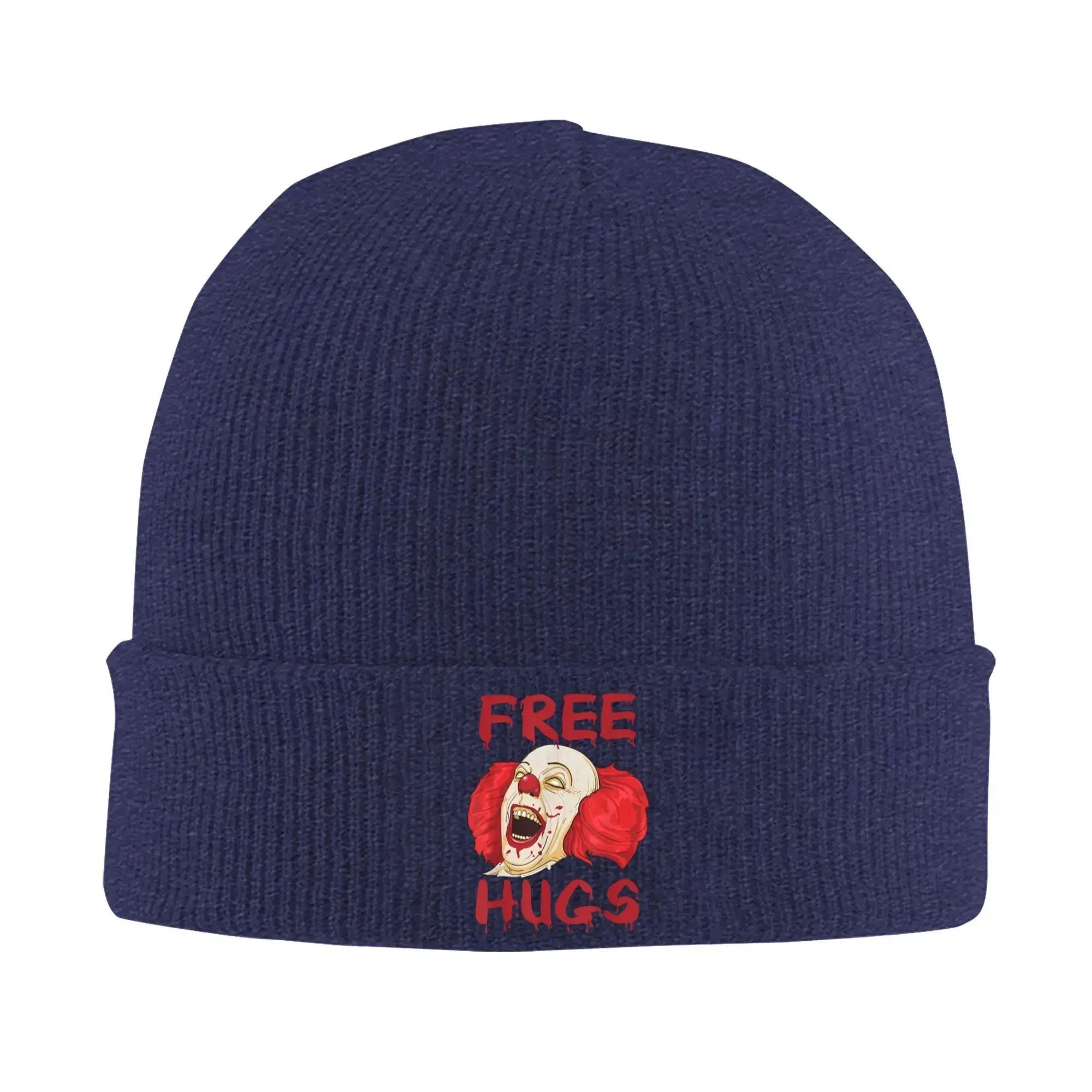 

Free Hugs Halloween Evil Killer Scary Clown Horror Gift Knit Hat Beanies Winter Hats Warm Acrylic Street Caps Unisex Women Gift One Size