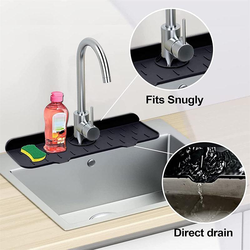 Silicone Kitchen Faucet Mat for Sink Sponge Drain Rack Foldable Sink Mat Faucet Splash Catcher Bathroom Countertop Protector Mat